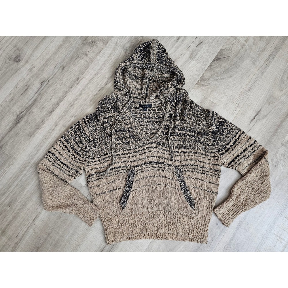 J.Crew Womens Small Cotton Chunky Knit Hoodie Sweater Tan Black 100% cotton